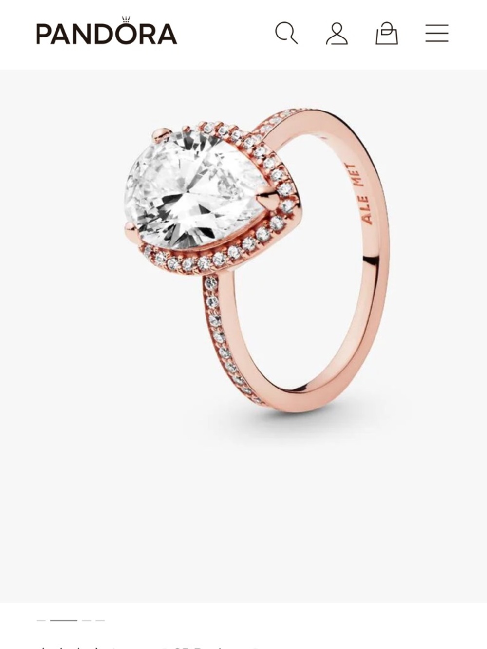 Pandora Rose Gold Teardrop Halo Ring with Clear Stone Size 7.5